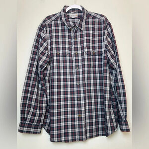 Carhartt Relaxed Fit Navy & Red Plaid Button Down Long Sleeve Polo Shirt Size XL